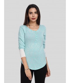 Women's Pastel Green Burned Buttoned Top – Soft, Stylish & Versatile
