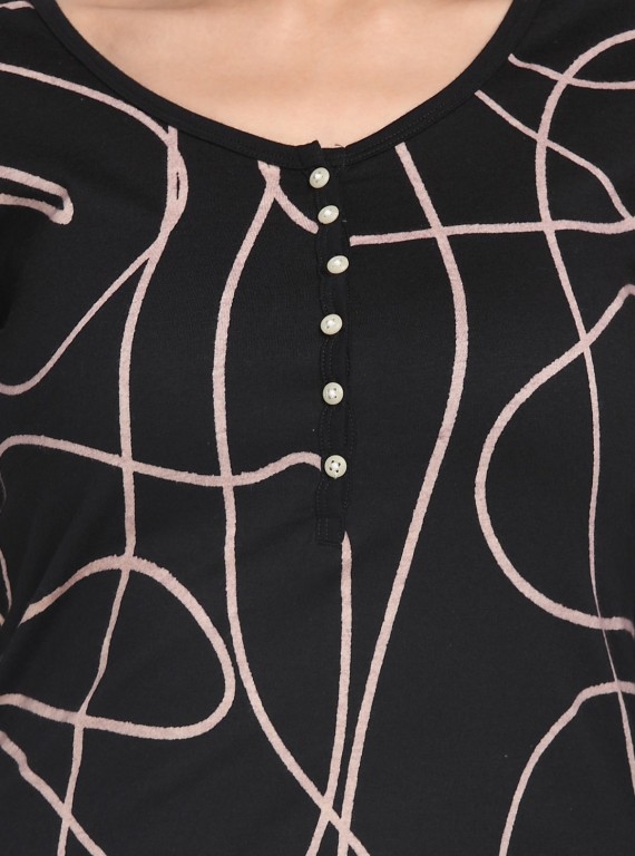 Black Gold Print Buttoned Top