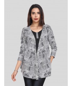 Women's White All Over Printed Cotton Shrug with Solid Black Inner