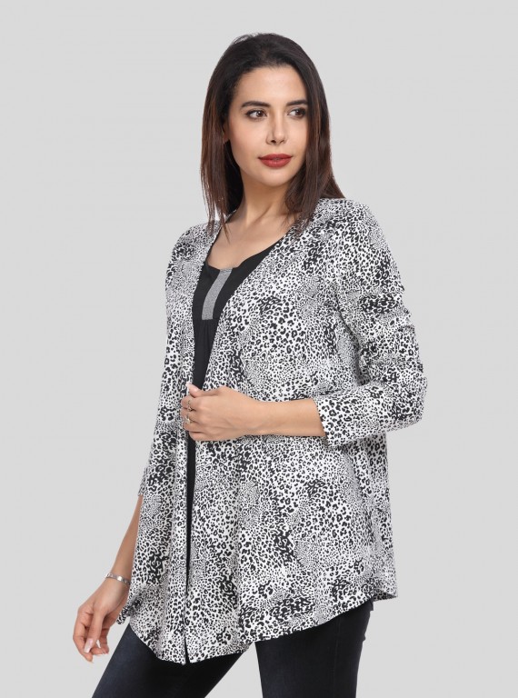 Sleeveless Black Print shrug