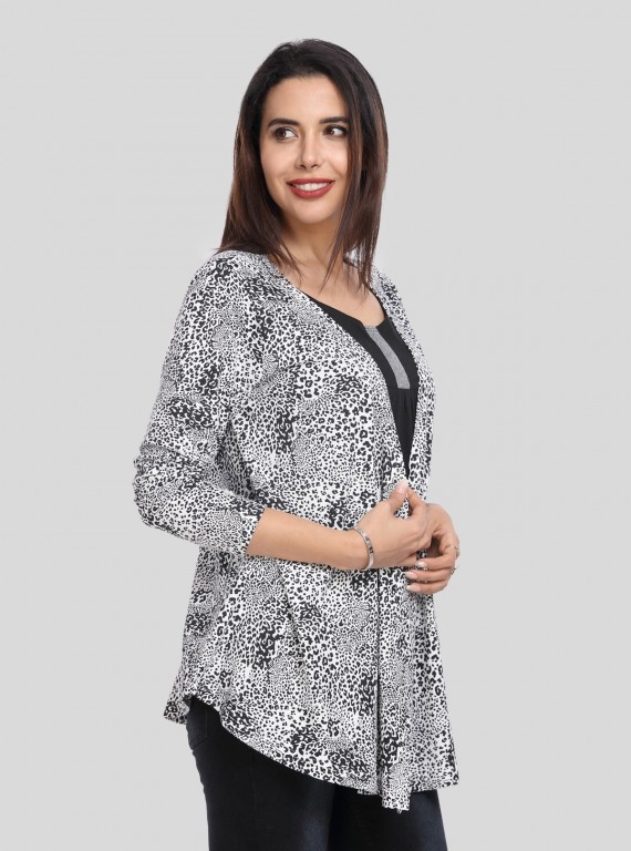 Sleeveless Black Print shrug