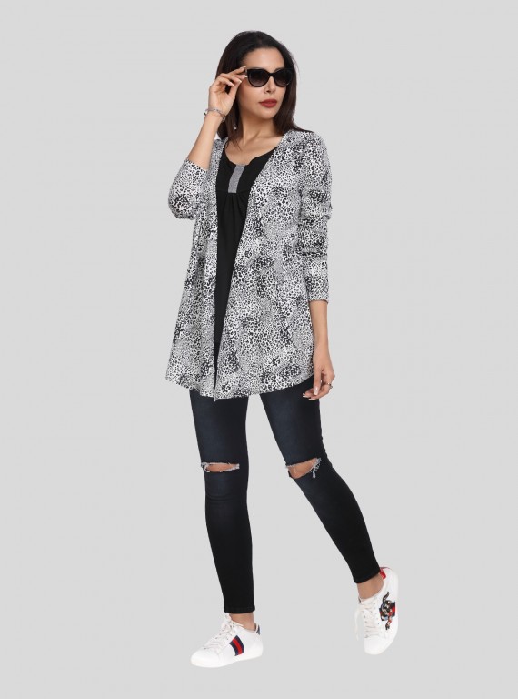 Sleeveless Black Print shrug