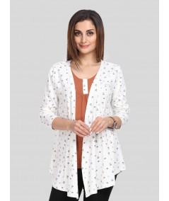 Women's White Printed Shrug with Chestnut Inner Top in 100% Cotton