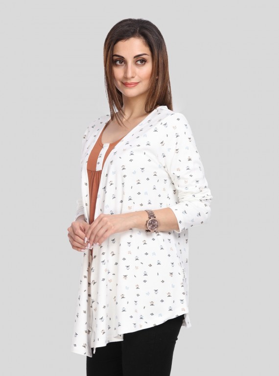 Brown Graphic Print Set Shrug