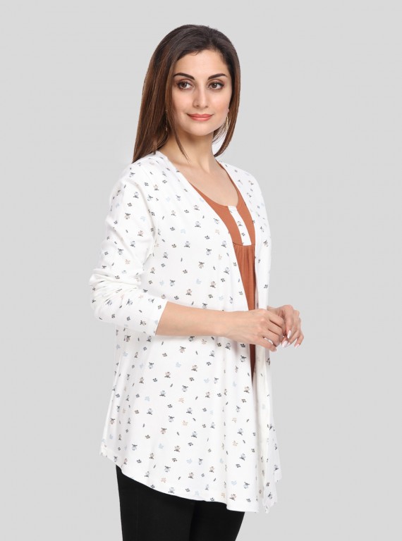 Brown Graphic Print Set Shrug