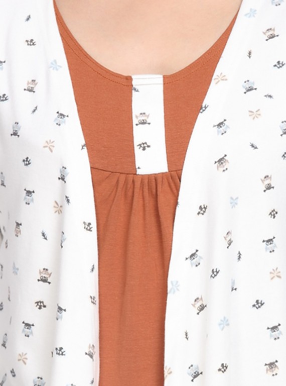 Brown Graphic Print Set Shrug