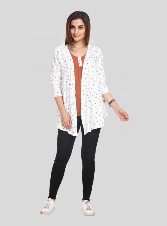 Brown Graphic Print Set Shrug