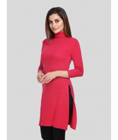 Red Roll On Neck Long Top