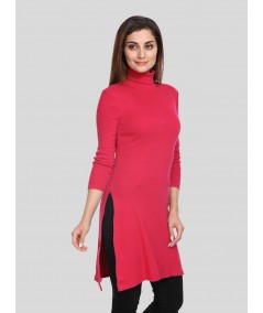 Red Roll On Neck Long Top