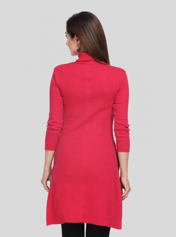 Red Roll On Neck Long Top