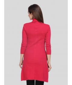 Red Roll On Neck Long Top
