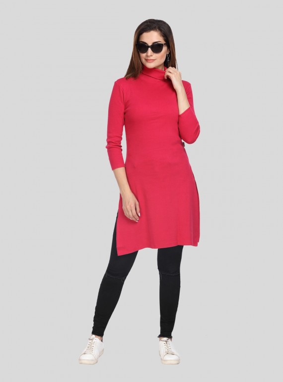 Red Roll On Neck Long Top