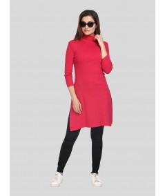Red Roll On Neck Long Top