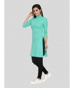 Green Roll On Neck Long Dress