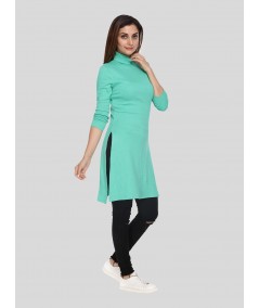 Green Roll On Neck Long Dress