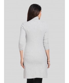 Grey Melange Roll On Neck Long Dress
