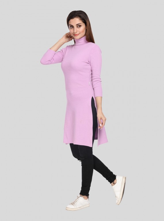 Pink Roll On Neck Long Dress