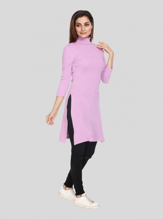 Pink Roll On Neck Long Dress