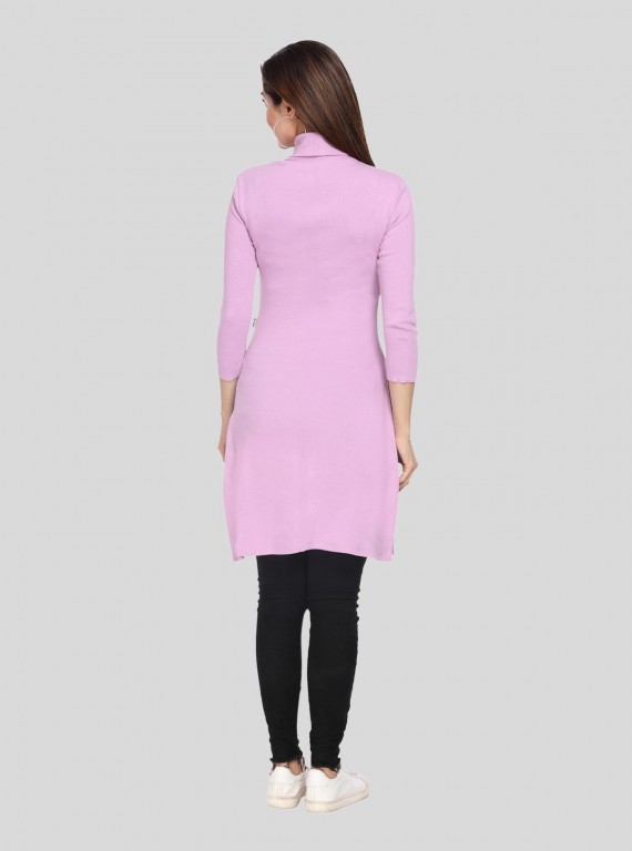 Pink Roll On Neck Long Dress