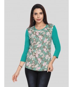 Women's Green Floral Print Contrast Top – Bold Style Meets Elegant Detail