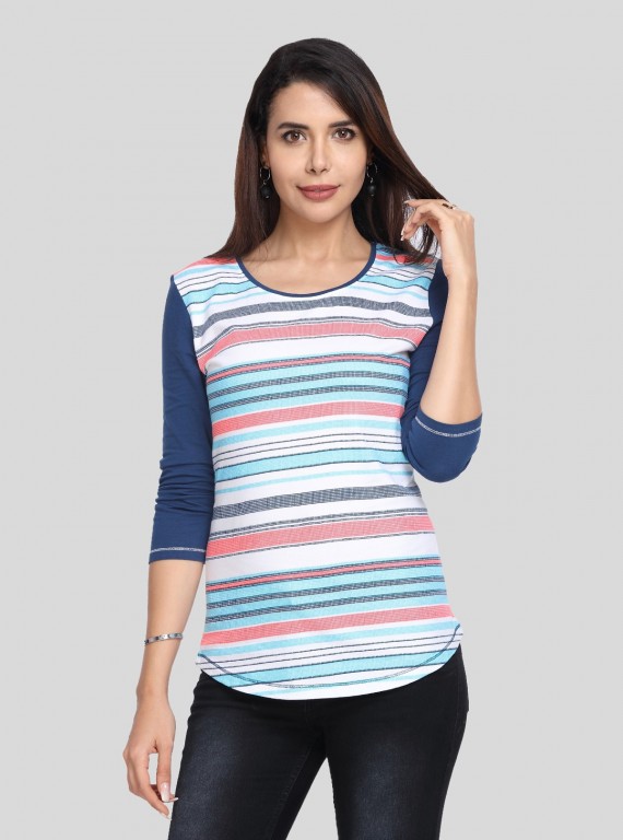 Stripe Print contrast TShirt