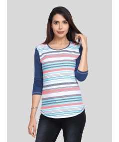 Women's Navy Contrast Striped Top – Smart Casual Style by Boer & Fitch