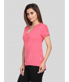 Band collar Womens Top - Fushia