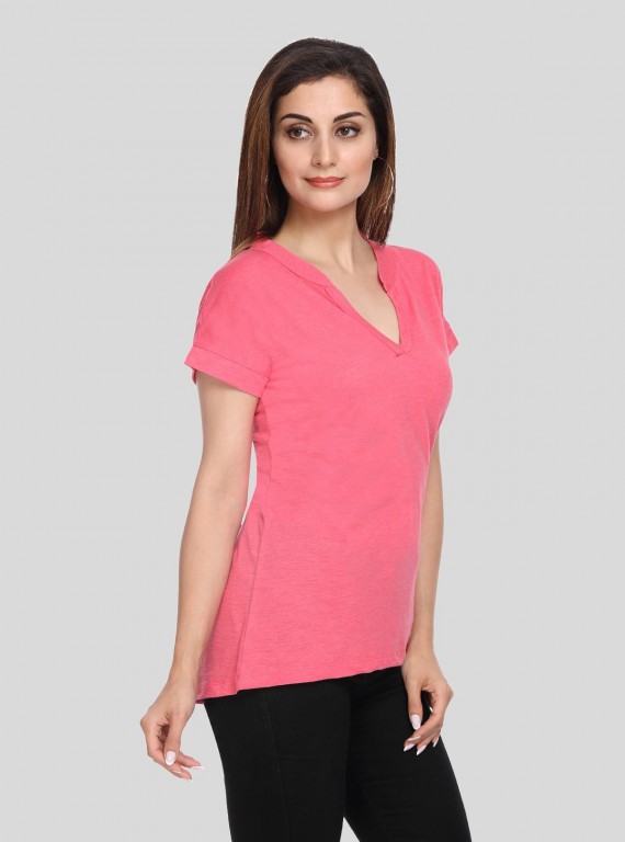 Band collar Womens Top - Fushia