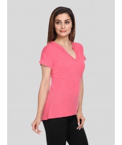 Band collar Womens Top - Fushia