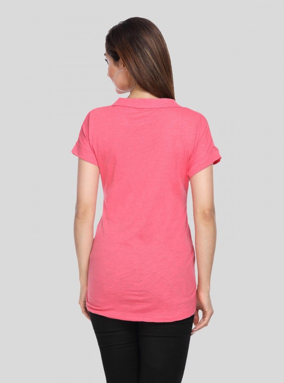 Band collar Womens Top - Fushia