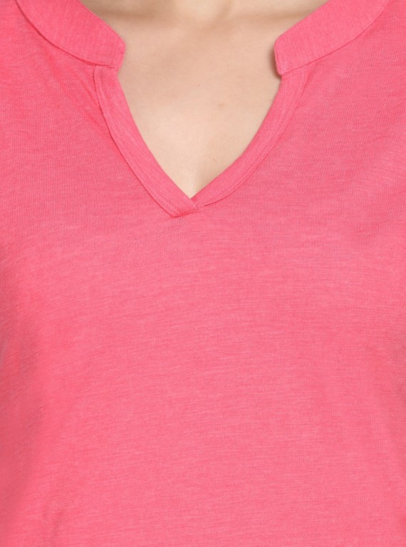 Band collar Womens Top - Fushia