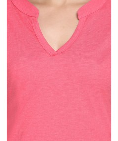 Band collar Womens Top - Fushia