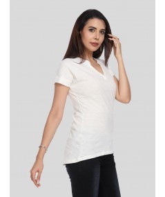 Band collar Womens Top - White