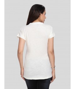 Band collar Womens Top - White