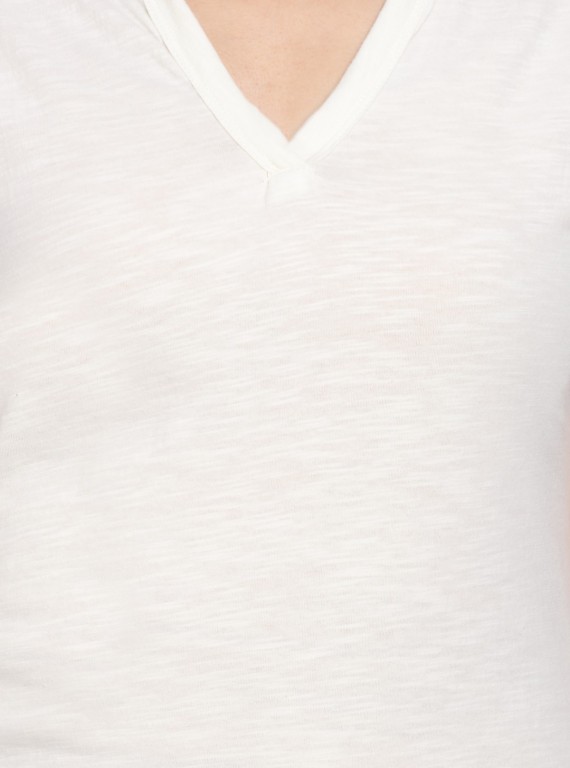 Band collar Womens Top - White