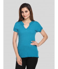 Women’s Teal Self-Collared Short Sleeve Cotton Elastane Top | Boer & Fitch