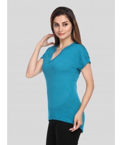 Band collar Womens Top - Teal Green