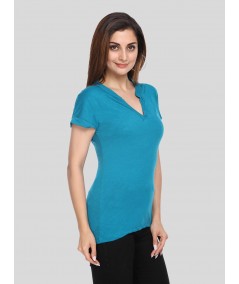 Band collar Womens Top - Teal Green