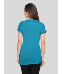 Band collar Womens Top - Teal Green