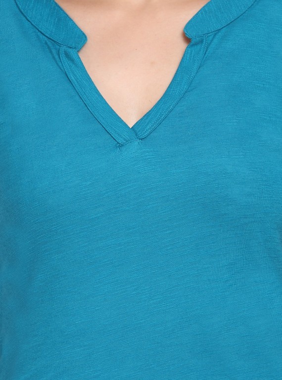 Band collar Womens Top - Teal Green