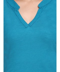 Band collar Womens Top - Teal Green
