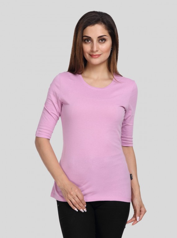 Women's Lilac Crew Neck Cotton Jersey Half Sleeve T-Shirt by Boer and Fitch