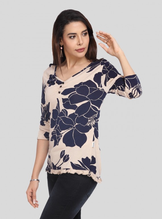 Ecru V Neck Floral Top