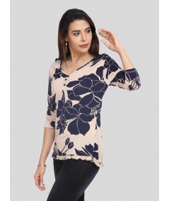 Ecru V Neck Floral Top