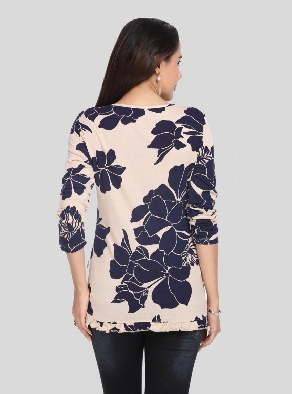 Ecru V Neck Floral Top