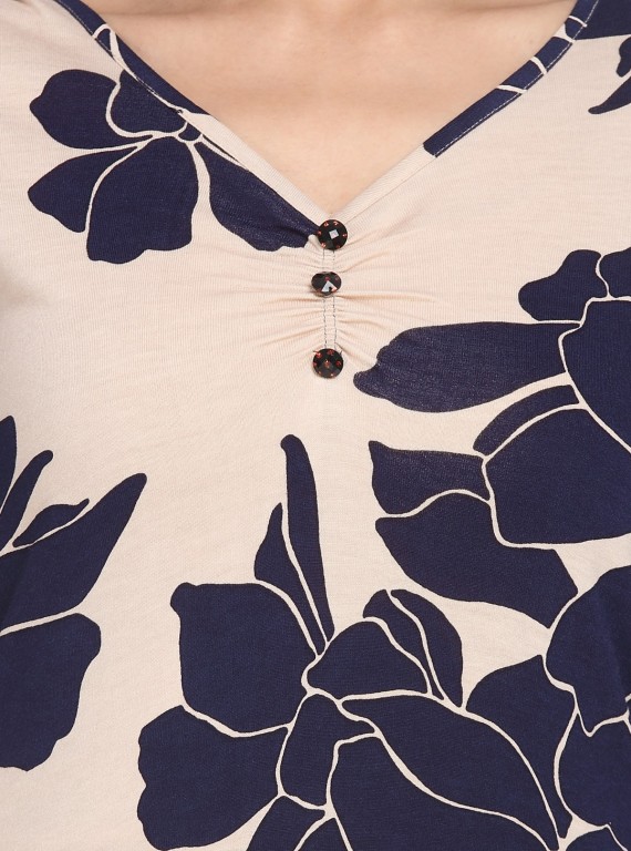 Ecru V Neck Floral Top