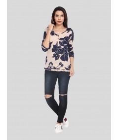 Ecru V Neck Floral Top