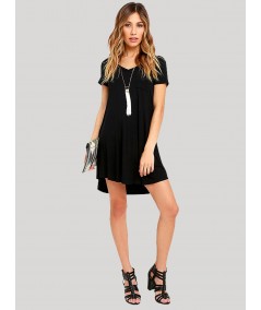 Women's Black Sleeveless jersey Short Dress in Cotton Elastane Fabric