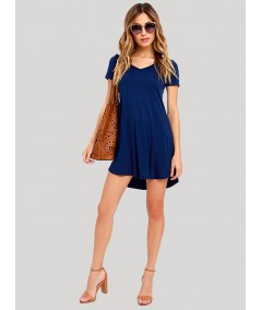 Women's Ink Blue Cotton Short Sleeve Dress – Effortless Everyday Style
