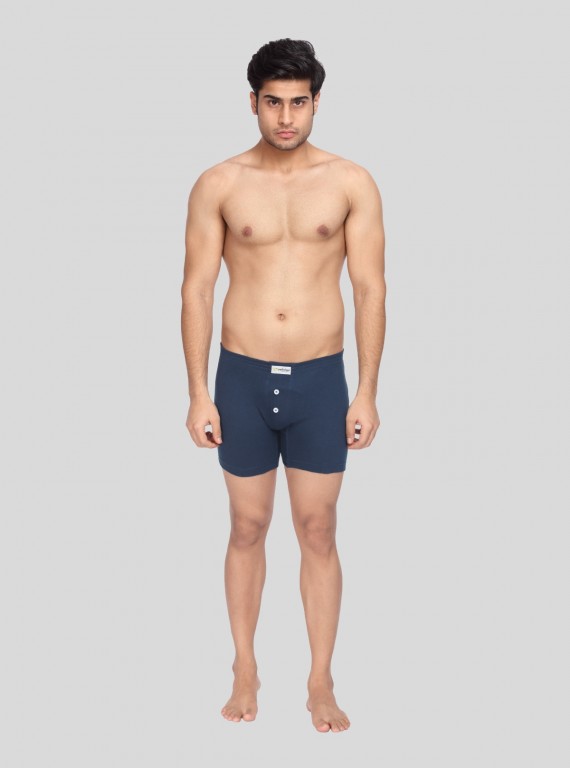 Men’s Solid Navy Blue Buttoned Trunks | Soft Stretch Innerwear